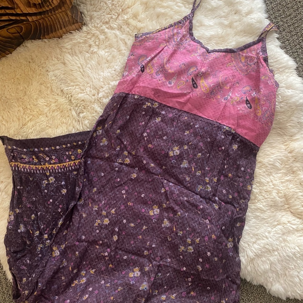 Vintage 70s batik Indian paisley floral summer tank midi dress